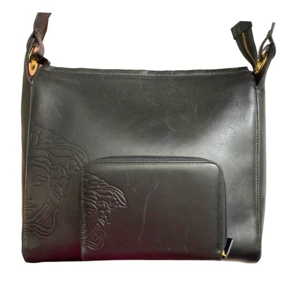 Gianni Versace RARE black embossed leather bag and wallet set